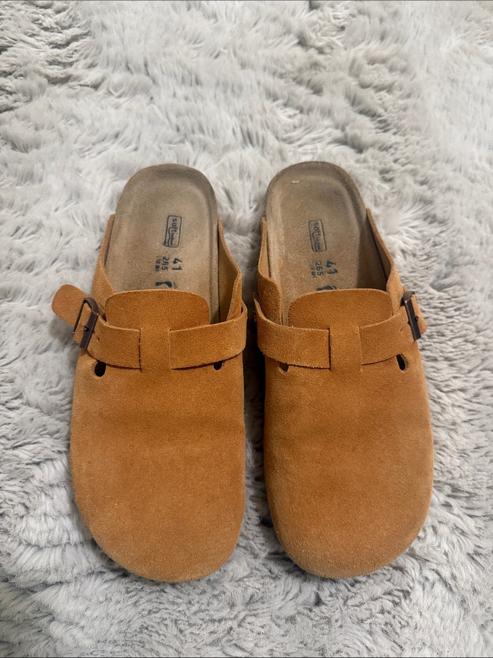 Birkenstock Suede Clog Mules in Burnt Tan